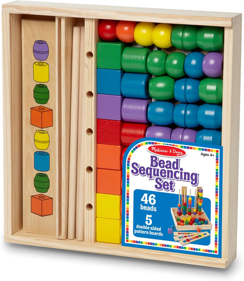 Set 46 5 Melissa & Doug Bead Sequencing with Wooden Beads and Double-Sided Pattern Boards