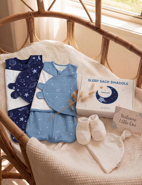 100% 0-3 3-Way 0.5, 2 Pack Unnivoll Newborn Sleep Sack Swaddle Cotton Baby Swaddle Months, Adjustable Wearable Blanket