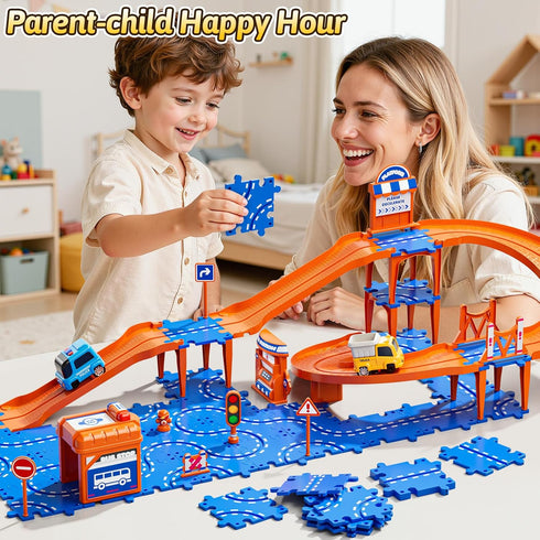 3-5 2-4 59PCS Set 2 Toddler Puzzle Race Cars Track Toys for Kids Age Years, Puzzles Car Track Includes Cars and Road