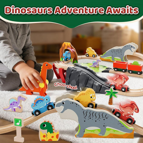 Set Set 2-4, Playset 3 4 5 6 Lehoo Castle Wooden Train - Dinosaur Train for Toddlers Wooden Train Track Railway Toys
