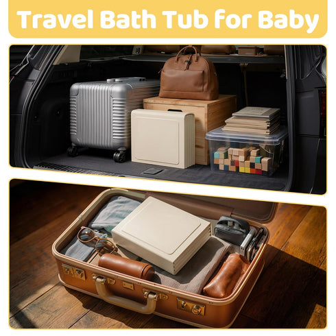 Wanchouse Collapsible Baby Bathtub for Newborn to Toddler, Foldable Toddler Bathtub with Drain Plug, Non-Slip Portable