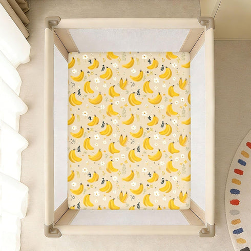 miaozhen 1 Pack 52x28 Cotton Baby Crib Sheets Soft Yellow Bananas Fruit Khaki Crib Mattress Sheet for Nursery Decor
