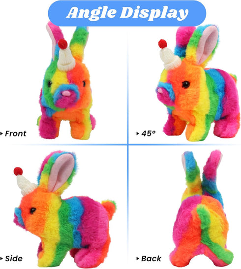 Hopearl Interactive Electronic Hopping Rabbit Toy with Hat, Plush Bunny with Sounds and Movements, 7'' Rainbow Gift for