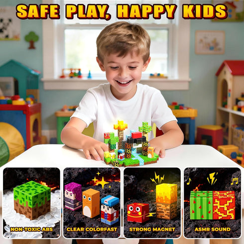 208PCS 3+, Light Up Magnetic Blocks, Magnetic Building Blocks Light Up, Stacking Magnets for Kids, Sensory Toy for STEM
