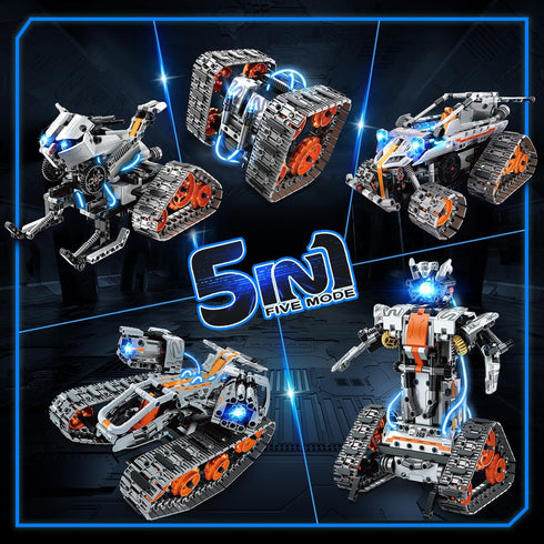 5-in-1 STEM Building Toys with LED Light, 604 PCS RC Tech Tank Robot Sleigh Gift for Kids Ages 6-12+