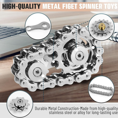 Fidget Spinner Toy for Adults Metal Figette Bike Chain for Adult Men Pain Stim ADHD Teen Cool Gadgets Quiet Desk