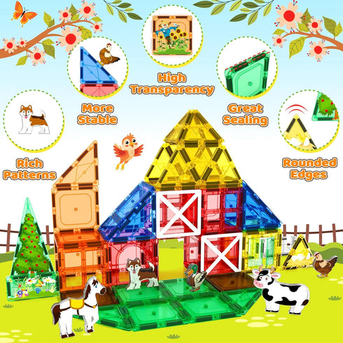 105 3+ 3 4 5 6 7 8+ PCS Magnetic Tiles with Farm Animals, Magnetic Blocks Building Toys for Year Old Toddler
