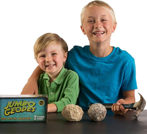 Break Open 2 Jumbo Geodes, Earth Science Kit for Kids to Learn Geology, Break Your Own Large Geode with Crystals