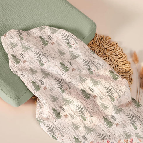 2-Pack lulumoon Muslin Changing Pad Cover: Soft Breathable Cotton Boho Forest Print for Baby Boys - Nursery & Baby