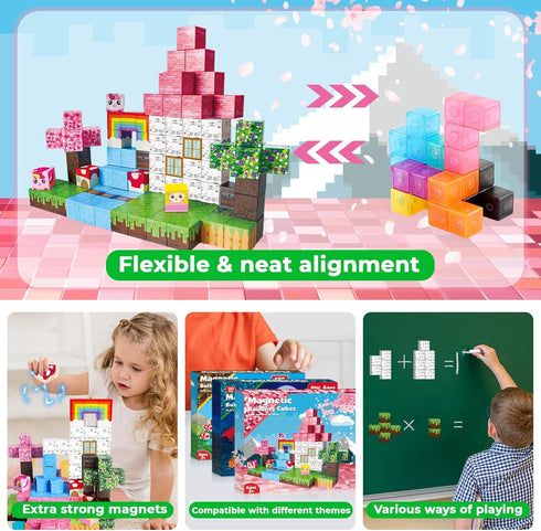 100PCS Magnetic Building Blocks - Unicorn World Magnets Cubes, Montessori Toddler Christmas Birthday Gifts, STEM