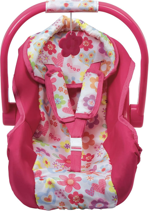 Adora Baby Doll Car Seat - Removable Seat Cover, Machine Washable, Fits Dolls & Plush Animals Up To 20” - Pink Flower