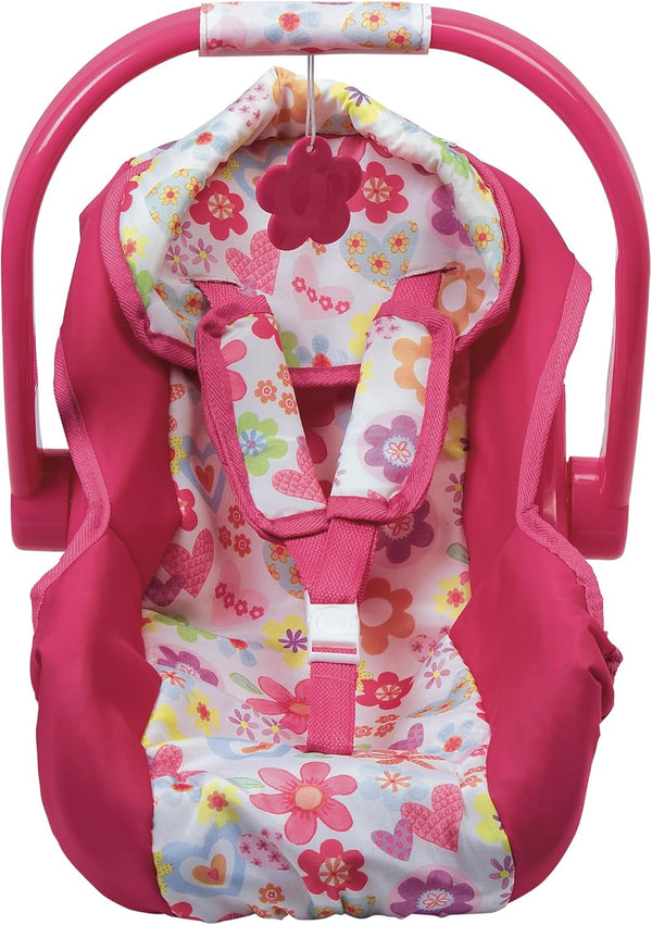 Adora Baby Doll Car Seat - Removable Seat Cover, Machine Washable, Fits Dolls & Plush Animals Up To 20” - Pink Flower