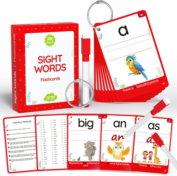WJPC 58 Cards, 116PCS High Frequency Sight Words Flash Cards for (Pre-K, Pre-Kindergarten,