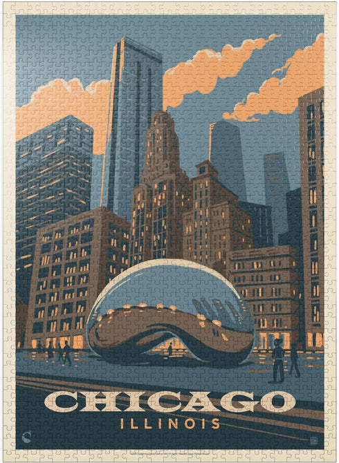 MyPuzzle Chicago, IL: Vintage Poster Magic Bean - Premium 1000 Piece Jigsaw Puzzle for Adults