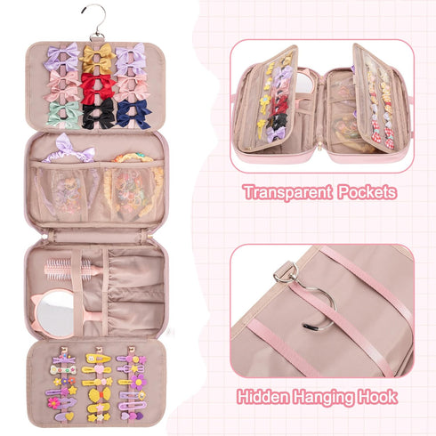 Fasrom Hair Accessories Organizer for Girls, Hanging Hair Bow Storage Bag for Kids Hair Clips, Headband, Hair Ties