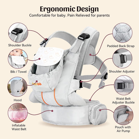 CoziBB 3-in-1 Cozy 7.7-33lbs, Baby Carrier, Baby Wraps Carrier with Air Cushion Waist Belt, Adjustable & Ergonomic Baby
