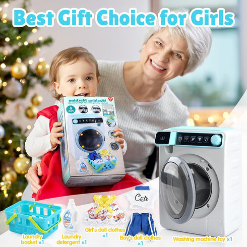 Playset Set Kids Toy Washing Machine, Realistic Pretend Play Appliance for Girls, Interactive Toy Dollhouse Furniture