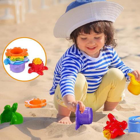TECHNOK Baby Bath Toys for Toddlers, 12 pcs Rainbow Stacking Cups, Bath Boats, Train, Watering Can, Sea Animal Shapes