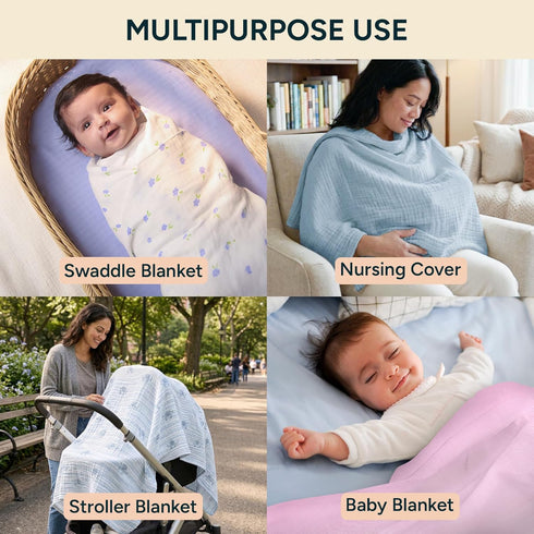 2 Pack 100% 47 47 inches, Muslin Swaddle Blankets for Newborns, Multipurpose Organic Cotton, Ultra Soft Breathable