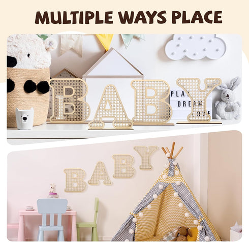 Generic 4 Pcs Wood Baby Letters - Boho Nursery Decor for Baby Shower | Rustic Alphabet Letter Home Decoration