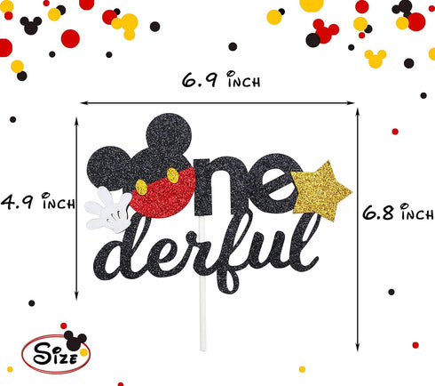 Glitter Mouse Theme Onederful First Birthday Cake Topper - Mouse One Birthday Party Supplies Decor
