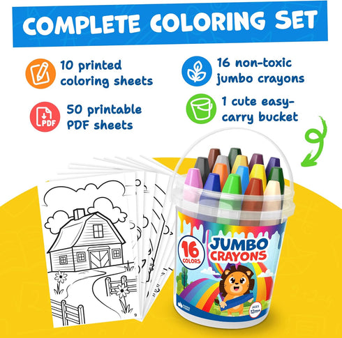 1-3 16pc 4-8 1-3 2-4 Jumbo Crayons For Toddlers - Toddler Crayons For Kids Ages - With Printed & PDF Crayon Color