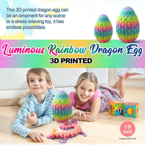 19''Large 3D 5-7 4-6 8-12 Printed Dragon Egg Glow in the Dark,Articulated Dragon Inside, Surprise Big Dragons Egg Toy