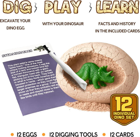 KIDS KING 3-12 (12 Dinosaur Eggs Excavation Kit for Dino Party Favors, Archaeology Digging Activities, Easter Basket