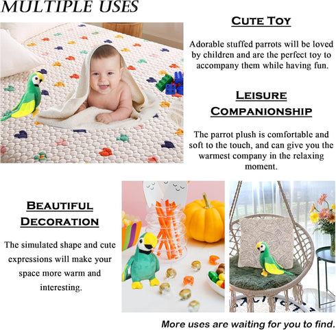 7.9" Parrot Stuffed Animal Plush Cute Small Bird Toy Gifts for Boys and Girls, Green