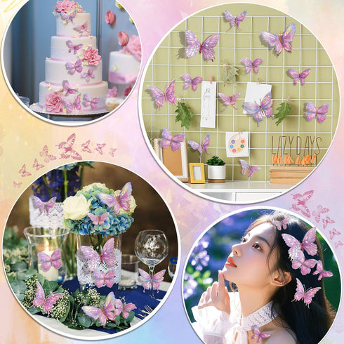 3D 50PCS (2.8"-3.9")- Butterfly Wall Decor - Removable PVC Butterflies Wall Stickers- Multi-Size DIY Removable Wall Art