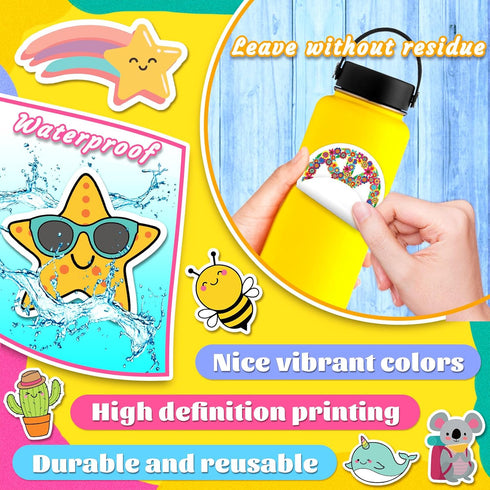 Cute Stickers Bulk 200Pcs - Vsco Waterproof Stickers for Hydroflasks, Decals for Kids, Scrapbook Packs for Teens