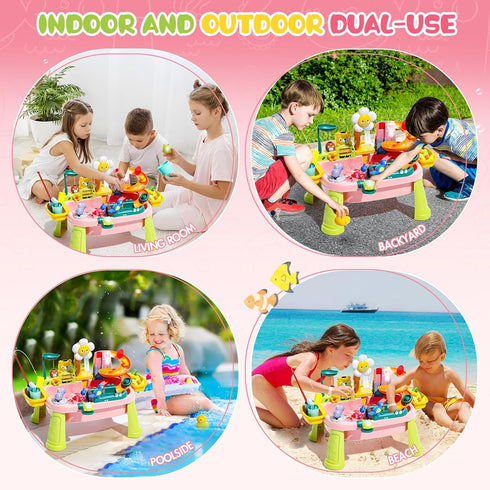 2026 1-3 3-8 Summer Upgraded Pink Stand Water Table for Toddlers - Outdoor Toys for Kids Ages with Pump, Outside