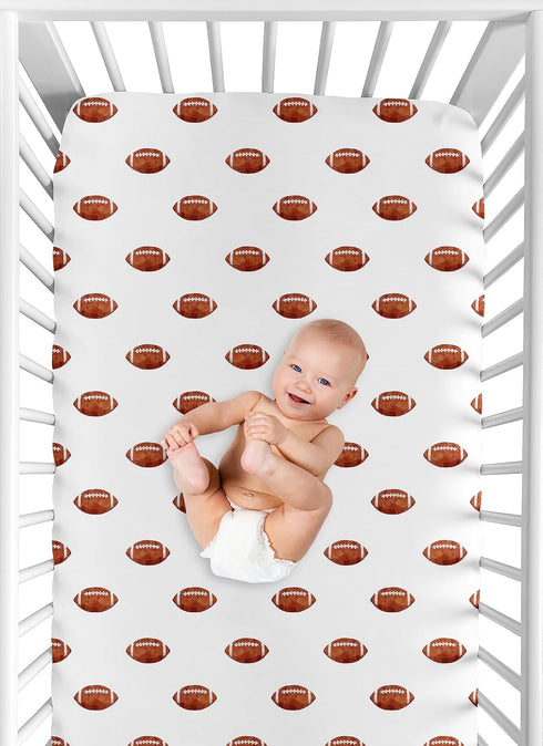 Sweet Jojo Designs Fitted Baby Crib Sheets (Football) for Boys, Infant Nursery, Toddler Room - Standard Size (Brown