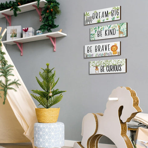 4 11x 3.9 Inches(Lively Pieces Woodland Nursery Decor Safari wall art Be kind brave curious Cute Jungle Animal Nursery