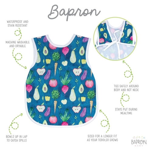 BapronBaby Organic Produce Bapron, No Neck Tie Safer Bib for Baby & Toddler, Sz Preschool 3-5yrs