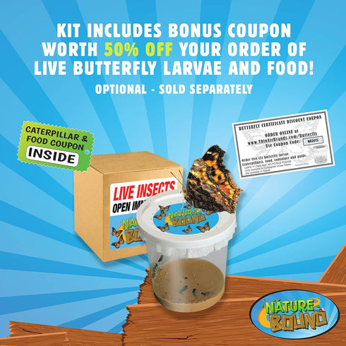 Nature Bound Butterfly Growing Kit - Live Caterpillar to Butterfly Project for Kids, STEM Learning Guide, Green Pop-Up