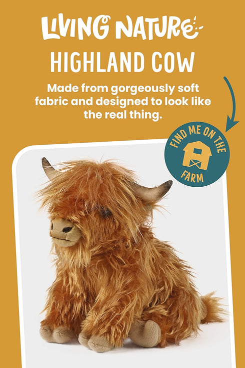 9 Inches Living Nature Highland Cow Brown Stuffed Animal | Premium Plush Farm Toy | Soft Toy Easter Gift for Kids |