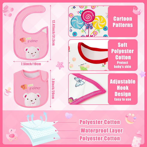 24Pcs 6-12 Cotton Waterproof Baby Bibs - Adjustable Hook Loop Closure Bib for Feeding Teething Drooling Eating, Months