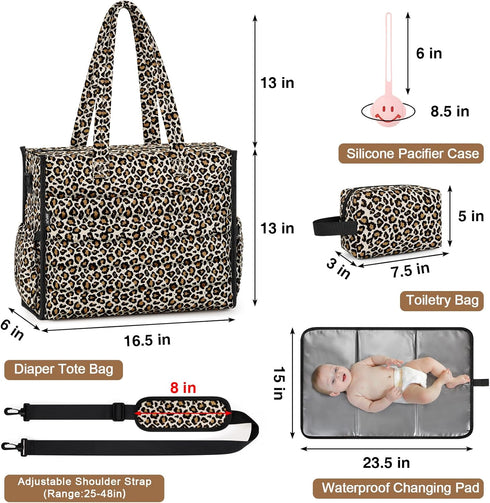 4Pcs Mommy IBFUN Diaper Bag Tote for Baby - Large Baby Bag with Waterproof Changing Pad Pacifier Case, Travel Hospital