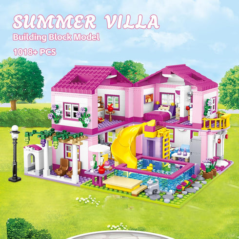 CSNRHG Summer Set 1018 6+ Pink Pool Villa Building Block Friends Construction Educational Toy Pieces Gifts for Girls