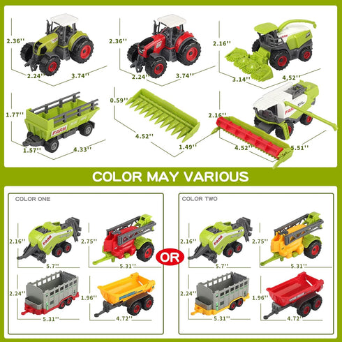 Oriate Farm Tractor Set, 34 Piece Die Cast Vehicle Playset, Large Tractors Toy for Kids Birthday Gift