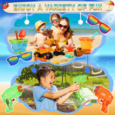 2 Bucket,3 Truck,2 Shovel,2 3-10 HUITEM Beach Toys for Kids, Sand Toys with Collapsible Beach Dump Sunglasses,Ocean