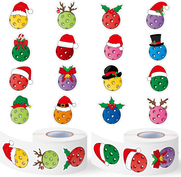 Haooryx Chirstmas Pickleball Sticker Rolls - 1000Pcs Colorful Pickleball Waterproof Vinyl Reusable