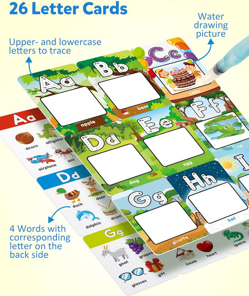 26 3 4 5 Coogam Water Coloring Alphabet Cards, Aqua Painting Water Drawing Letters ABC Words, Montessori Educational
