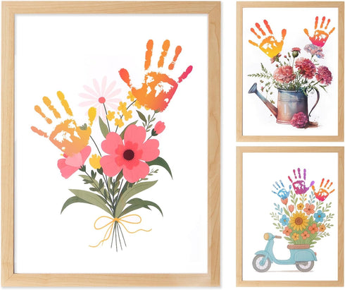 CHERRY CHEERS Flower Bouquet Handprint Art Kit, 3 Special Unique Sheets with Floral Design,