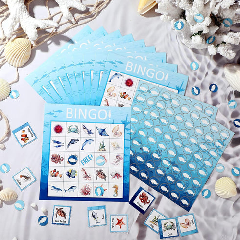 Fainne Ocean Bingo Game - 28 Players for Kids, Under Sea Creature Playing Cards, Educational Memory Group Games
