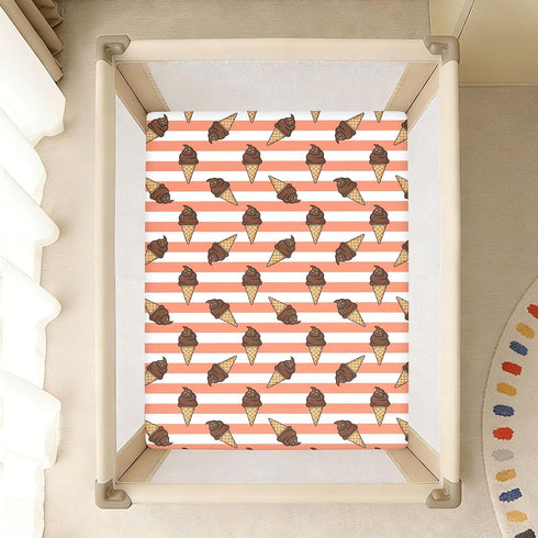 Jynexis 52x28 Ice Cream Orange Pattern Baby Crib Sheets, Cotton Fitted Crib Sheet, Soft Breathable, Fits Standard