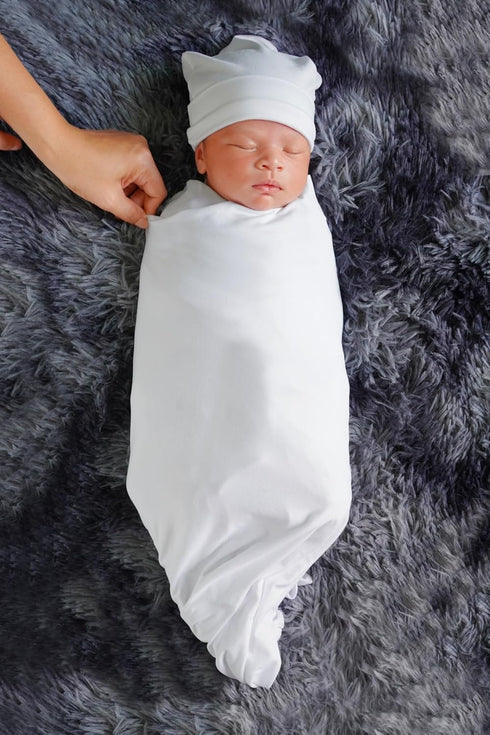 RATIVE Stretchy Swaddle Blanket with Headband Cap for Unisex Newborn Baby, 0-3 Months Boys Girls