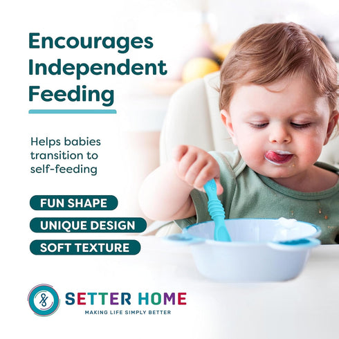 Premium Silicone Baby Spoons - 6 Pack, Self Feeding Training Utensils for Infants & Toddlers, Dishwasher Safe