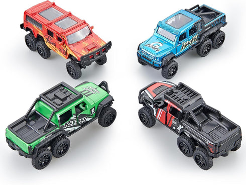 Diecast Toy Trucks 4 Pack, Pull Back Toy Cars with Openable Doors for Boys and Toddlers (Colorful)